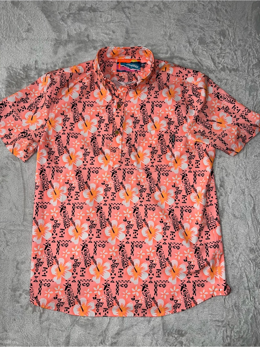 Chubbies Mens Large Orange Tribal Floral Performance Stretch Button Down SS